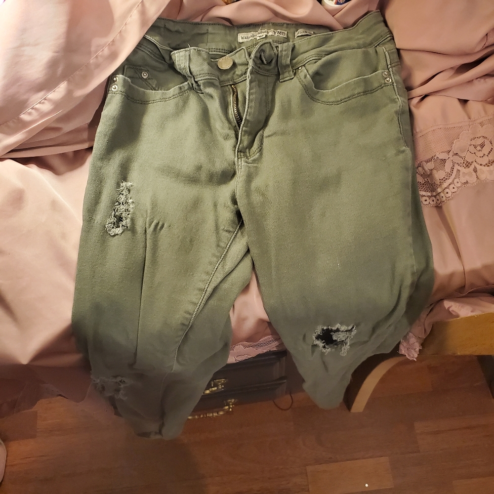 Olive green ripped jeans